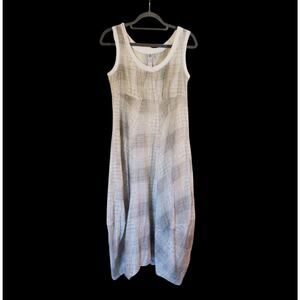 Deca de Vous a Nous Paris White Geometric Lines Lagenlook Midi Dress, Size Small
